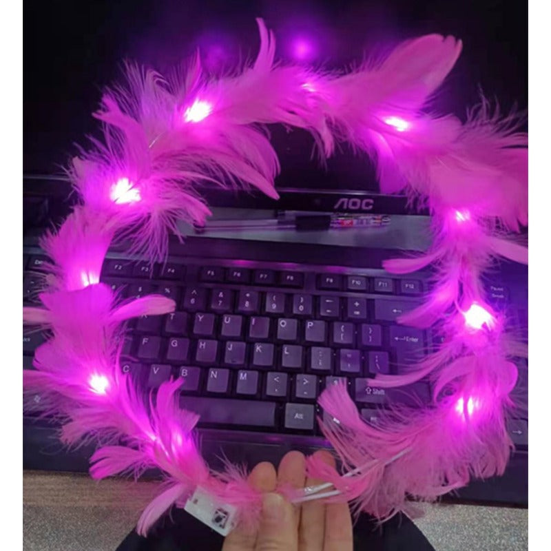 Wholesale Plush Angel Wings Feather Glowing Hair Hoops